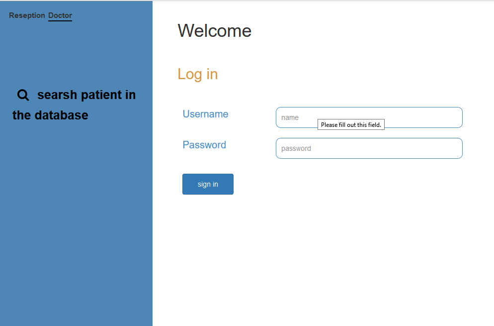 hospital login page